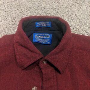 Pendleton Mens Vintage 100% Wool Long Sleeve Button Up Shirt L Red Elbow Patches